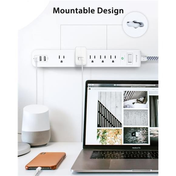 2 Pack Power Strip Surge Protector - 5 Outlets 3 USB Charging Ports w/ 5Ft,White - Picture 6 of 7